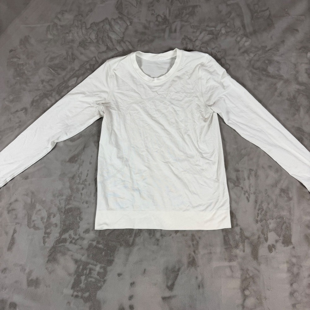 Lululemon Swiftly Tech Long Sleeve Shirt White Silver Stripe Size 4